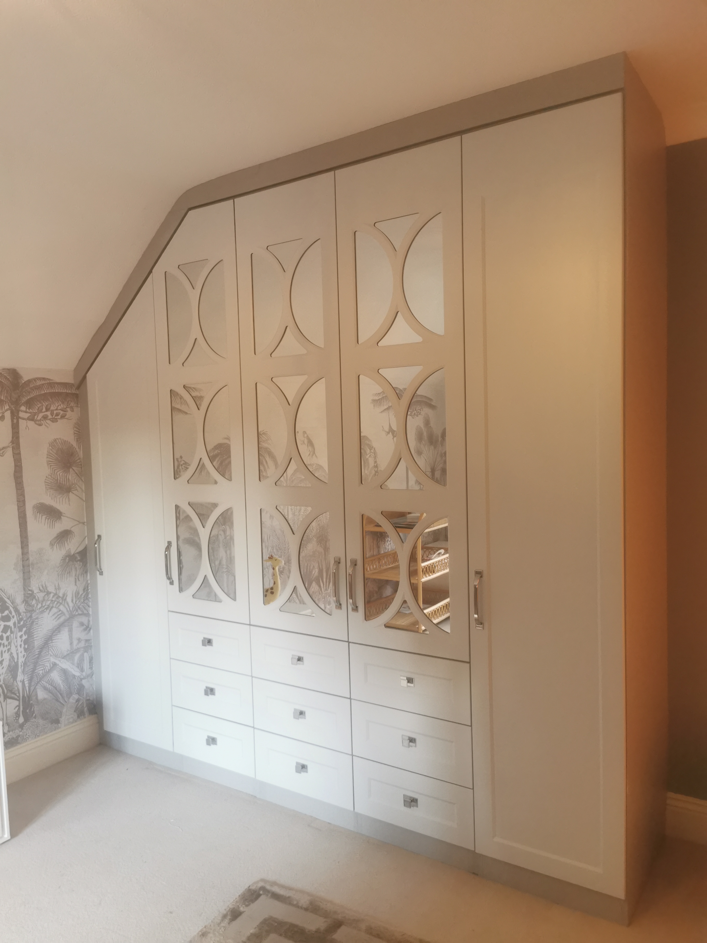 White Loft Wardrobes with Decorative Mirrors
